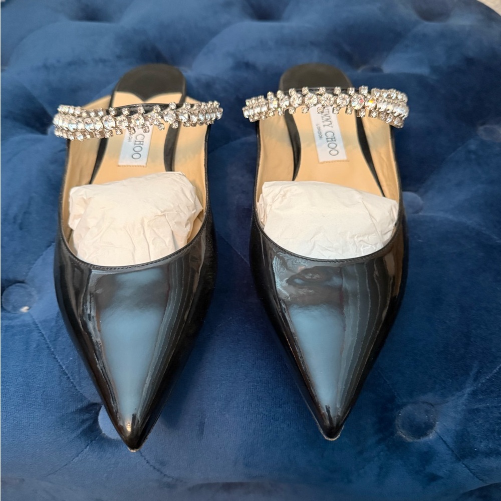 Jimmy Choo Black Crystal Embellished Mules - Picture 5 of 5